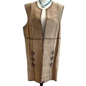 Adrienne Landau Reversible Tan Leather & Suede Long Vest New NWT Size 1X